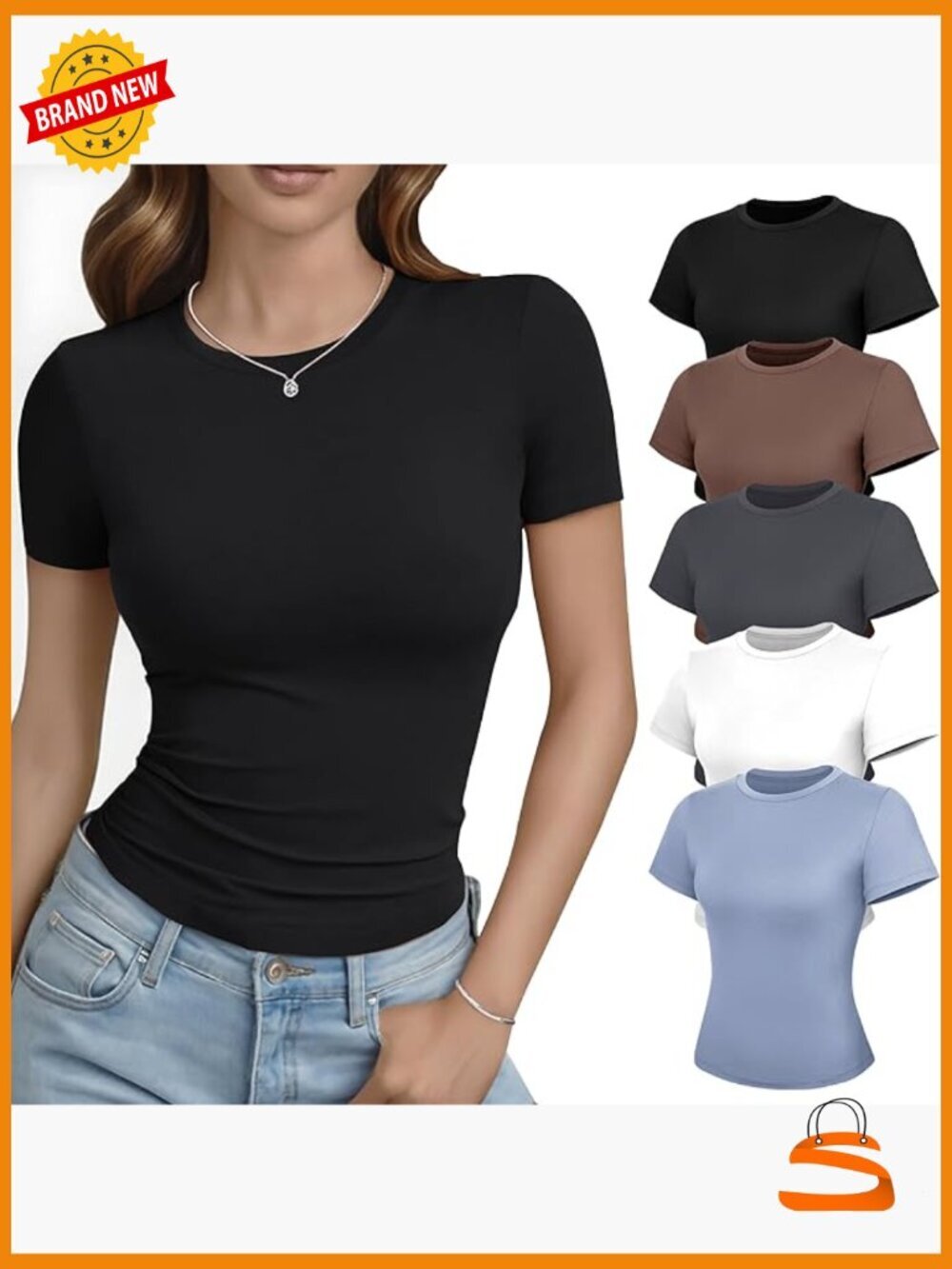 3 Pack Slim Fit Crew Neck Crop Top T Shirts for Women Y2K